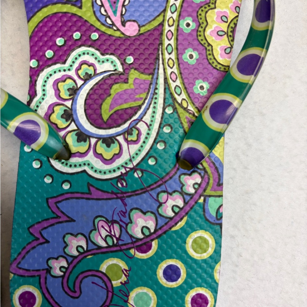 Vera Bradley Heather Paisley Flip Flops Thong Sandals Teal Women Size LARGE - Picture 3 of 8